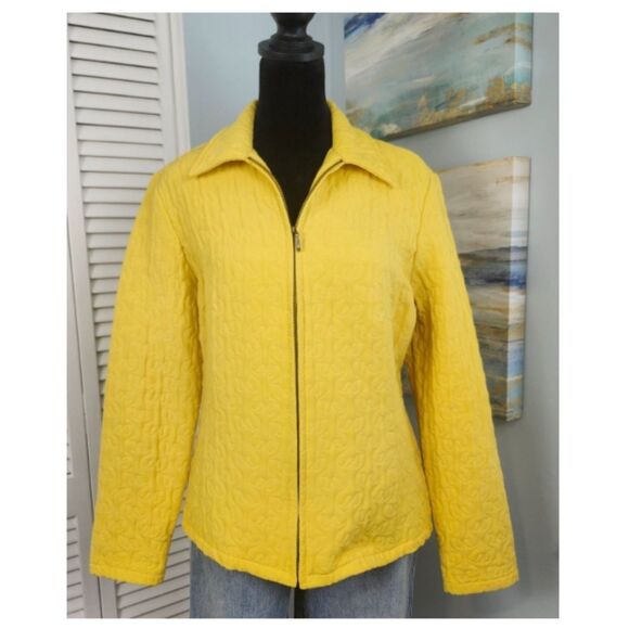 Vintage Nouveaux Quilted Jacket Size Small Yellow Zip Collared Lightweight - Picture 4 of 8